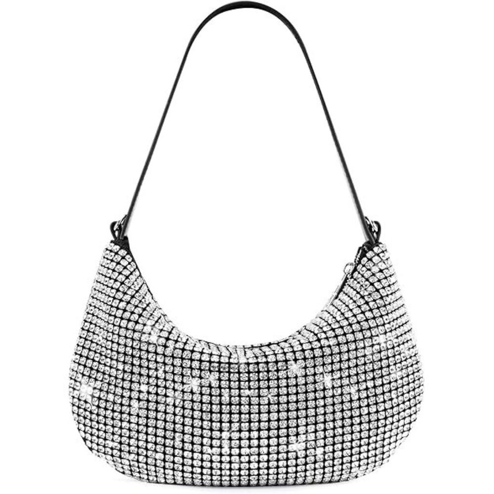 NWT Sparkling Bling Swarovski Crystal Rhinestones: Half Moon Purse +Gift